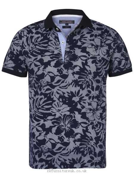 Mens Polo Shirts Tommy Hilfiger Two Print Pattern Polo Shirt, Navy Blazer 864261 100% cotton